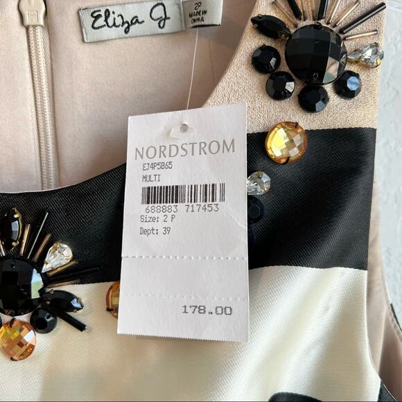 ELIZA J 2 PETITE STRIPED SHINY CREAM CHAMPAGNE ROSE GOLD WOMEN DRESS BRAND NEW - Picture 8 of 10